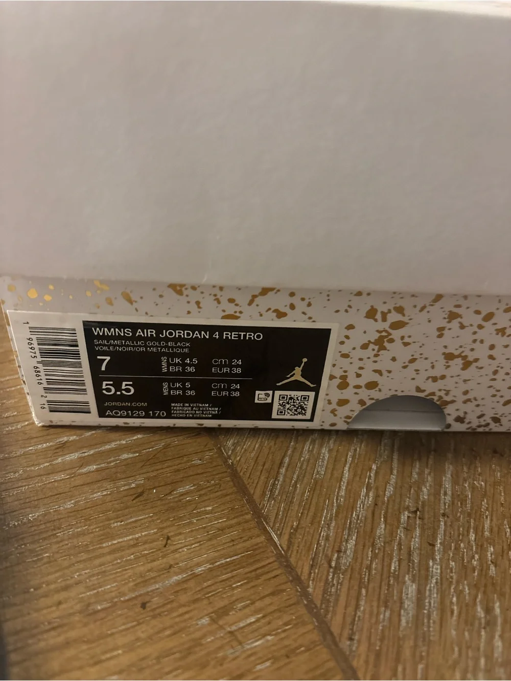 Jordan White and Gold Air Jordan 4 Sneakers - Picture 3 of 5